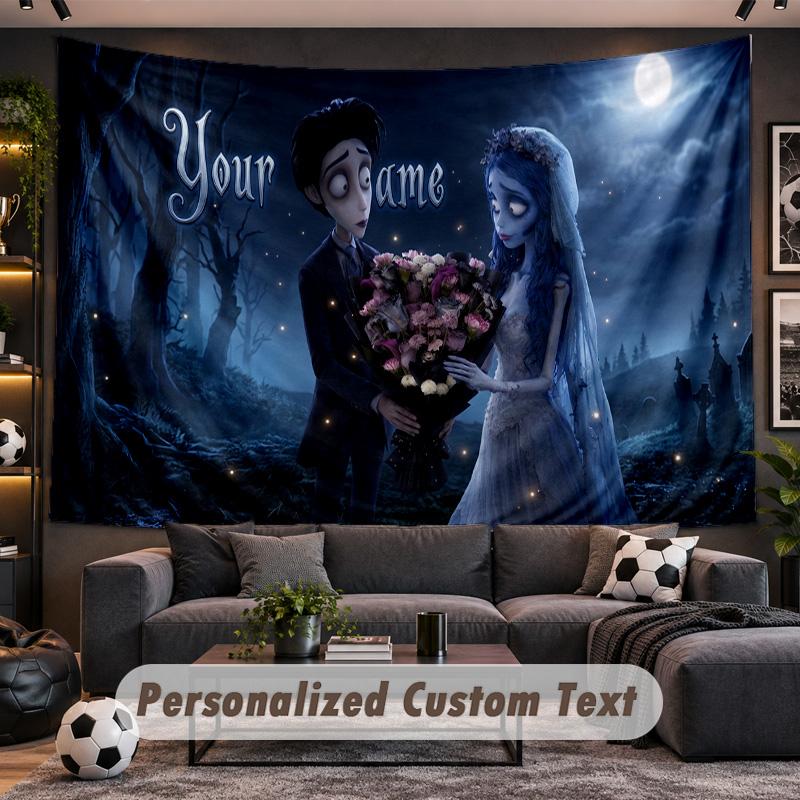 Corpse Bride Emily Victor Personalized Tapestry Support Custom Name, Wall Art Home Decoration