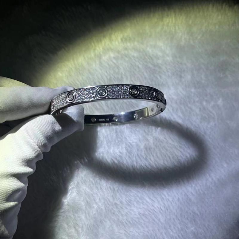 MOJY High Quality 16~21cm PT950 Platinum Bracelet Inlay Moissainte 6mm Wide Three Rows of Full Diamond Couple Jewely for Women