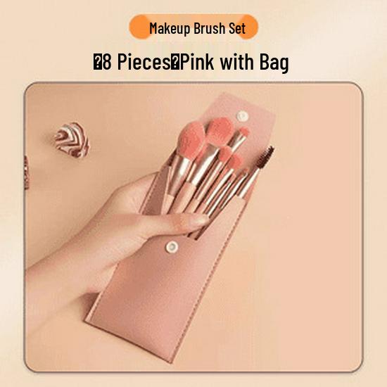 Beginner's 8-Piece Makeup Brush Set with Portable Leather Case – Soft Bristles for Contouring and Blending.