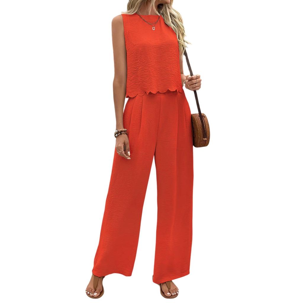 Piece Sets For Women Summer Outfits Sleeveless Vest And Wide Leg Pants Back Tie Detail