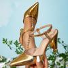 Women's shoes gold high heels sandals party special-shaped heel fashion pointed metal chain simple buckle high heels