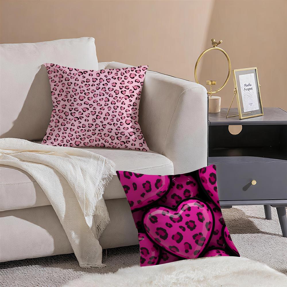 L-Leopard Print Hearts Pillow Trendy Cushion Cover Throw Pillow Cover Hidden Button Durable Polyester Chair Cushion