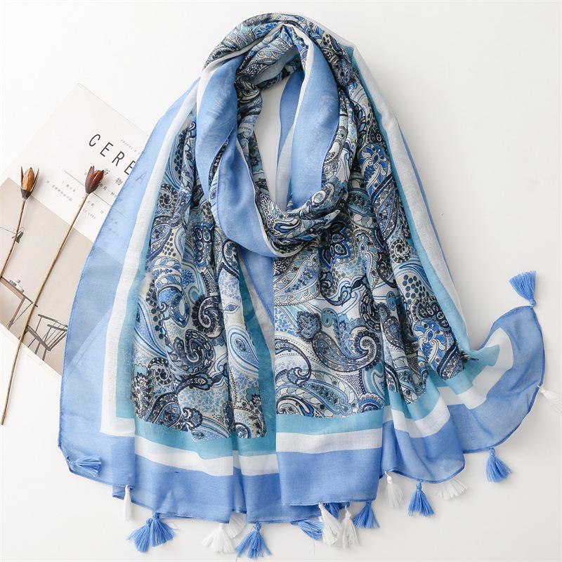 Women Fashion Bohemian Floral Patchwork Tassel Viscose Shawl Scarf Lady Print Soft Wrap Neck Snood Bufanda Muslim Hijab 180*90cm