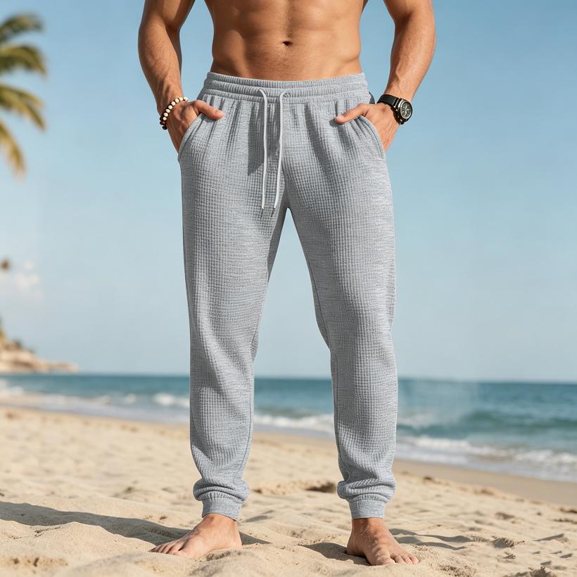 Pantaloni Jogger da Uomo a Nido d'Ape Coulisse Vita Elastica Polsini a Costine Casual Loungewear Aderenti Pantaloni da Tuta