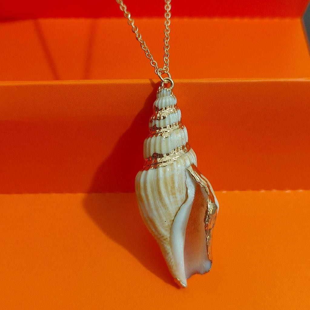 Collana con Ciondolo Conchiglia Placcata Oro - Accessorio Creativo Naturale in Conchiglia per Clavicola da Donna