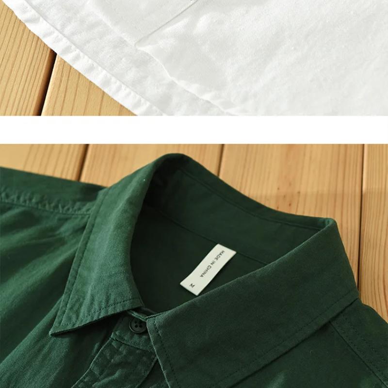 Camisas Cargo Estilo Japonês para Homens Camisa de Verão de Manga Curta 100% Algodão Puro Casual Solta Tops Masculinos Nova Moda Camisa de Bolso Duplo Juventude