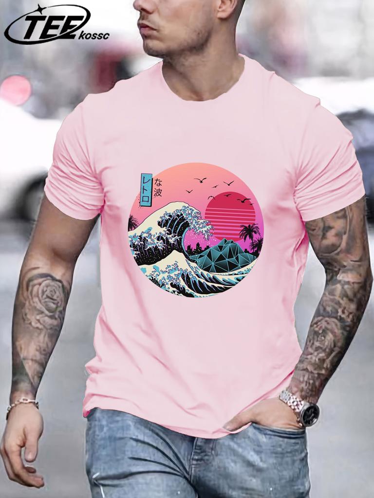 Tsunami And Sunset Are Both Beautiful Man TShirt Loose Cotton Retro Tee Trendy ONeck Short Sleeve Fashion Summer Casual Top