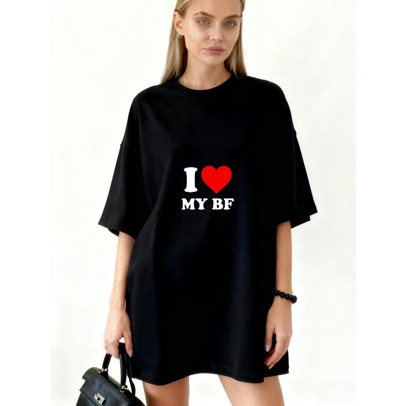 

Oversized T Shirt Dress Black I Love My Bf Print Casual Streetwear For Women XXXXL чорний