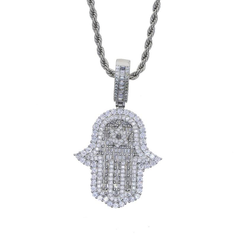 Hip Hop Star Pendant Necklace With Zirconia Crystals Gold Or Tone Chain Men