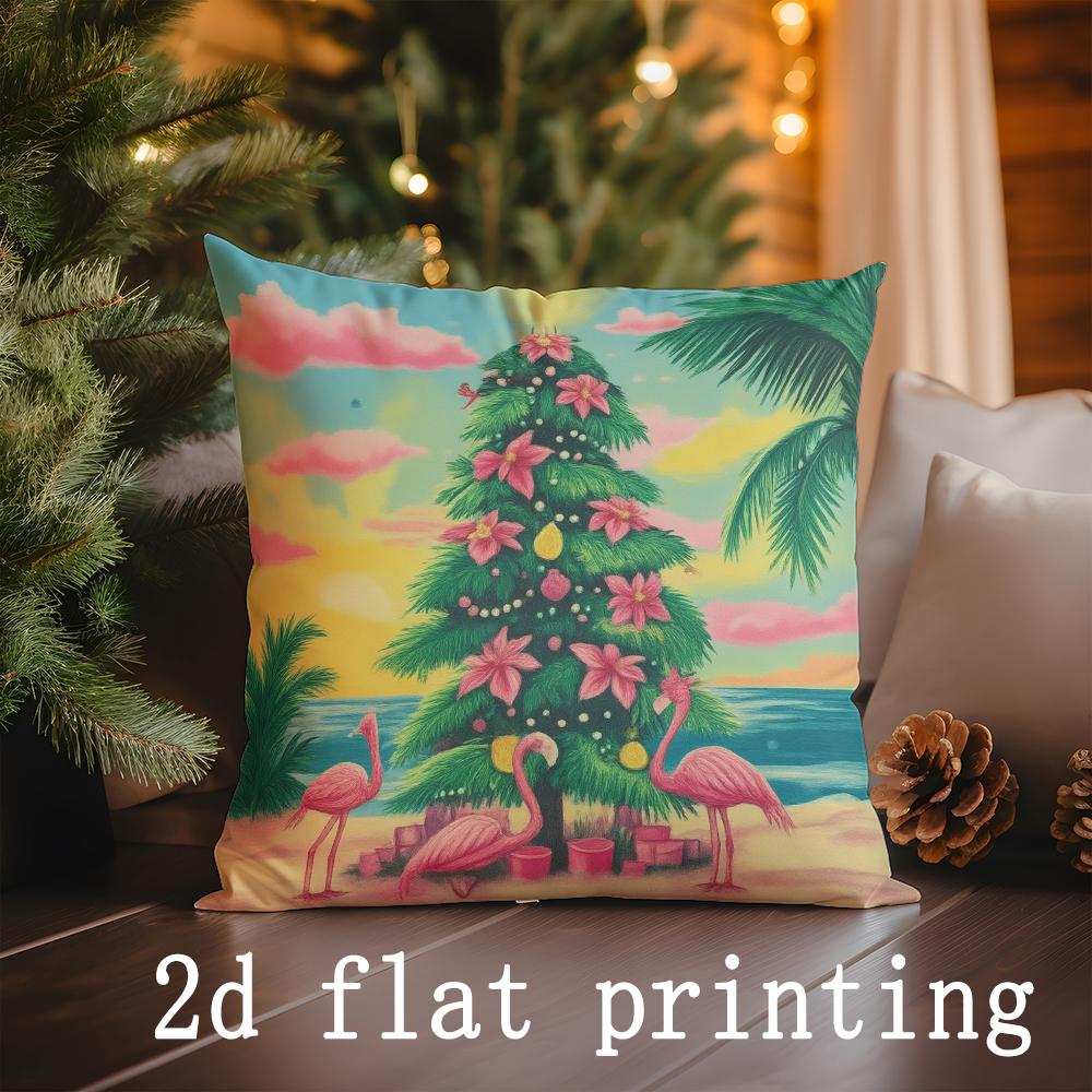 Home Decor Christmas Tree Beach Flamingos Pillow Suitable For Sofa Bedroom Car Pillow Cover Cushion Rectangular Back Cushion 40x40cm 618₽