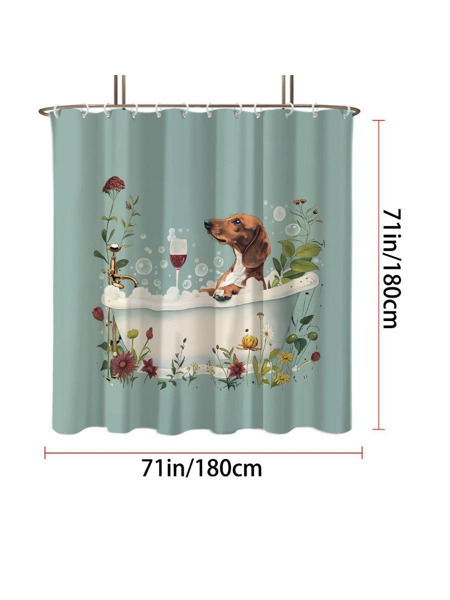 

1Pc Bathtub With Puppy Print Waterproof Shower Curtain, Shower Partition Curtain With 12 Hooks, Multi Size Machine Washable 90x180cm