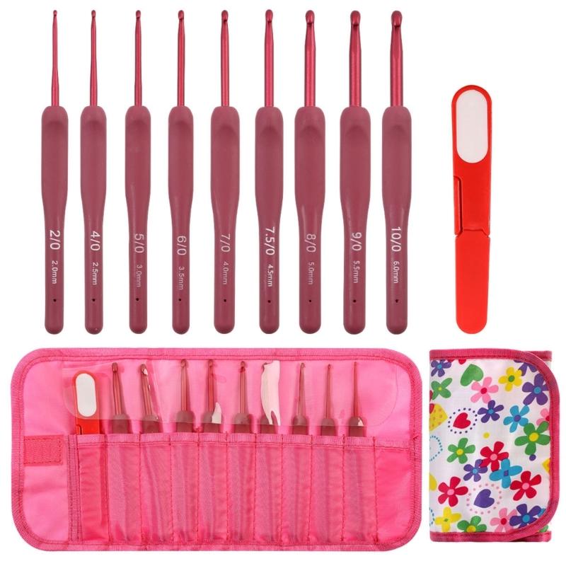 9Pcs Crochet Hook 2.0mm-6.0mm Soft Ergonomic Grip Aluminum Crochet Hook With Scissors and Case For Knitting Project