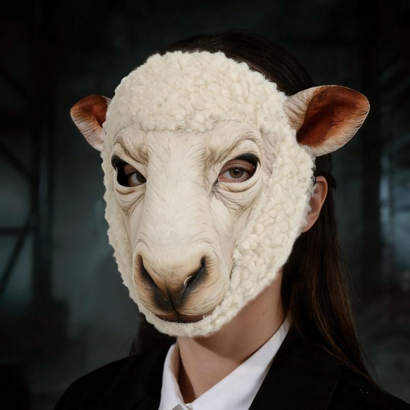 Máscara de Fiesta Cabeza de Oveja Aterradora Felpa Suave EVA Diseño Realista Espeluznante para Adulto Halloween Cosplay Disfraz Decoración Atrezo