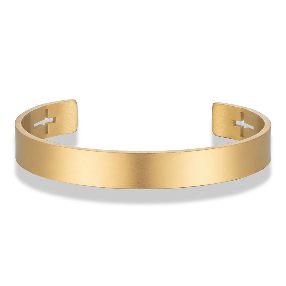 

Gold Color Stainless Steel Cross Cuff Bracelet for Men Carving Design Fashion Wristband Hand Accessory Perfect Gift for Him 52-67mm золотий