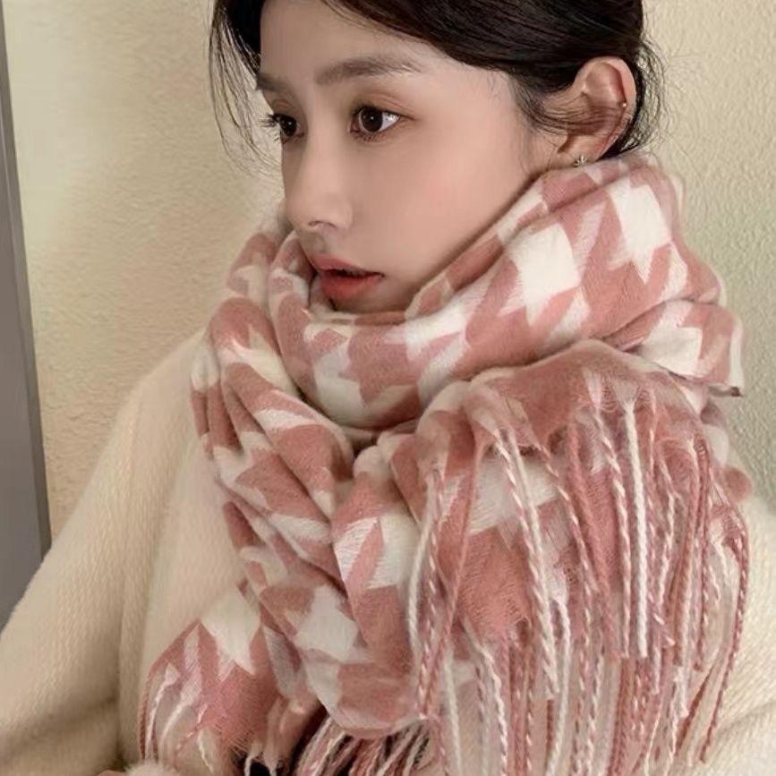 

Новый шарф в гусиную лапку для мужчин и женщин на зиму, милый и симпатичный, корейская версия, универсальная студенческая шаль, теплый шарф