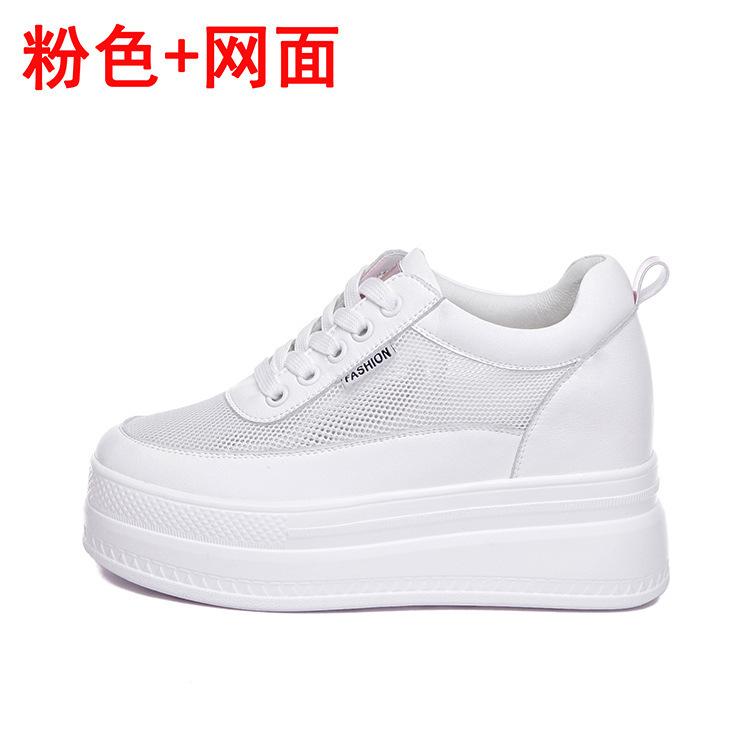 Women's shoes slope heel 2025 new muffin thick sole inner height increase women's shoes mesh white shoes casual sports shoes fashion
