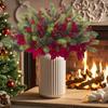 4pcs Artificial Christmas Pine Branches with Red Berries, Artificial Evergreen Branches, Classic Poinsettia Design, Perfect for Halloween, Christmas
