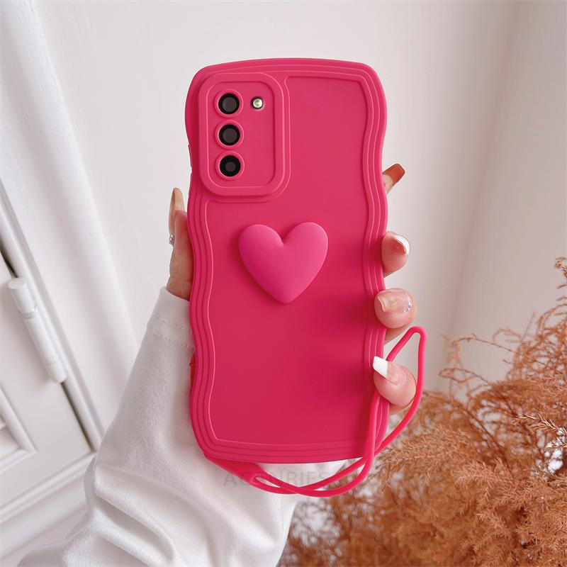 

S 21 23 22 Love Heart Wavy Wrist Strap Silicone Case For Samsung Galaxy S23 S21 S22 Plus Ultra S20 Fe S21fe Lanyard Cover S20fe S20