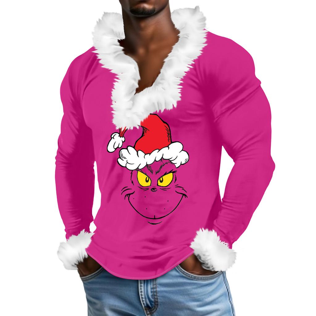 Herren Lässiges Cartoon Bedrucktes Plüsch V-Ausschnitt Mit Fleece Langärmliges Sweatshirt