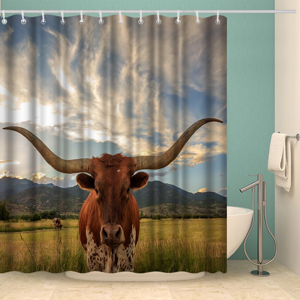 Cute Cow Bull Shower Curtain with Hooks Modern Fashion Funny Western Farm Animal Bathroom Curtain Polyester Bath Screen