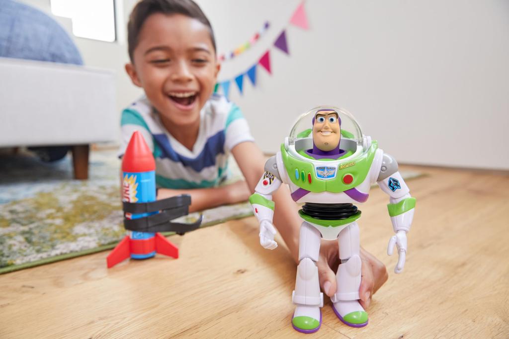 Mattel Disney & Pixar Toy Story Buzz Lightyear 12-inch Scale Action Figure Toy with Rocket, Phrases & 20 Sounds, Rocket Rescue Pack, Buzz Pack, HTR73