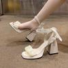 Fashion Women Sandals French Fairy Pearl Roman Sandal Elegant Square Toe High Heeled Sandals Banquet Party Shoes for Women Pumps