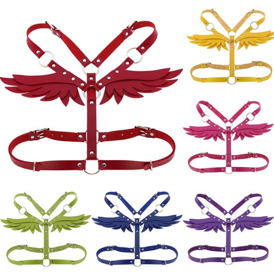 Angel Wing Faux Leather Adjustable Harness Waist Shoulder Bondage Halterneck
