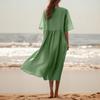 Women's Fashionable Cotton And Linen -color Round-neck Half-sleeve Casual Loose Long Dress