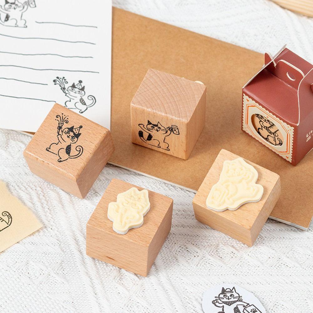 Cute Wooden Rubber Stamps Journal Decoration Stamps  For DIY Card Photo Album Diary Decor
