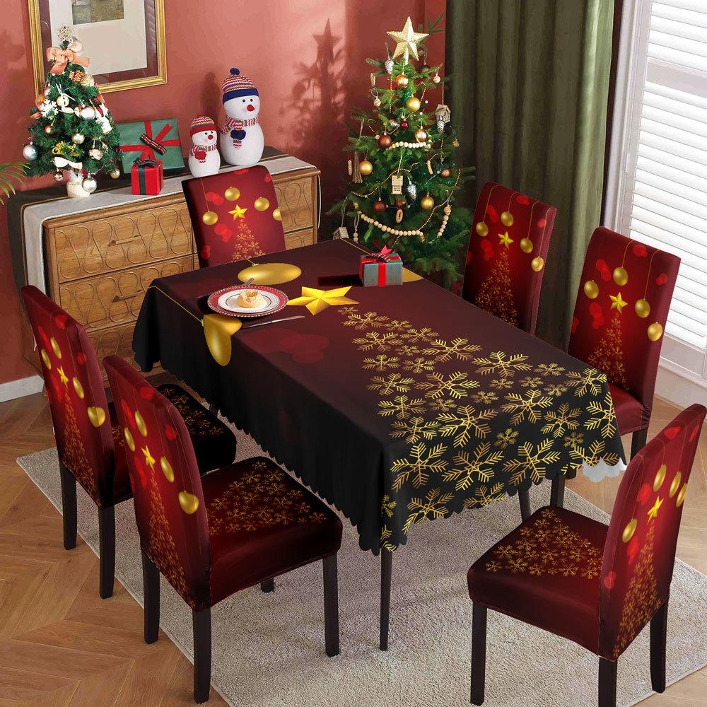 Festive Christmas Tablecloth and Chair Covers Set Waterproof Oil Resistant Holiday Dining Decor for Home