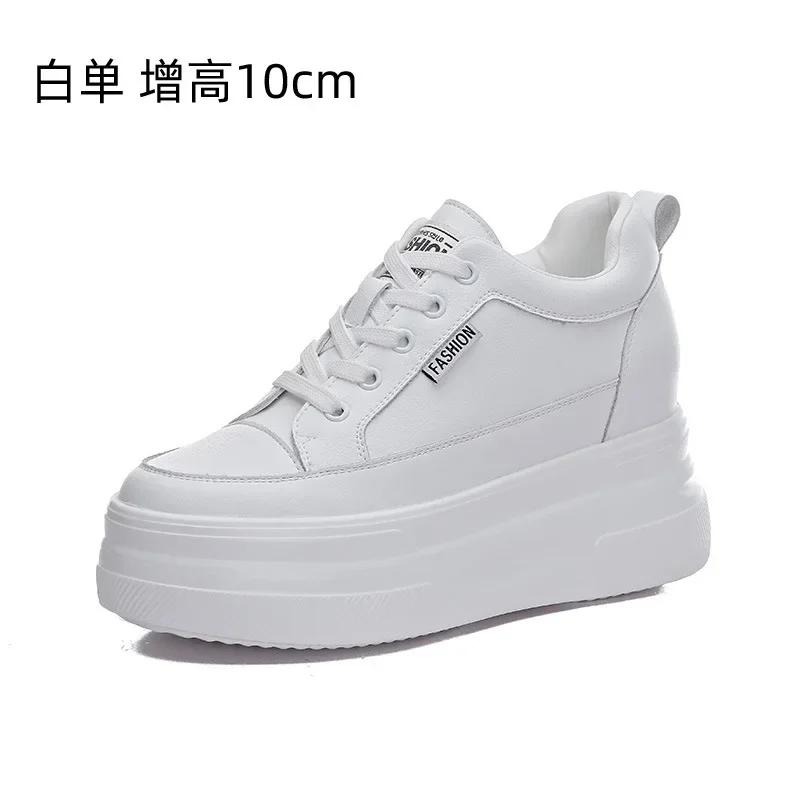 Fashion 10CM Genuine Leather Women Shoes White Platform Wedge Sneakers Women Summer Shoes Zapatos De Mujer Zapatos