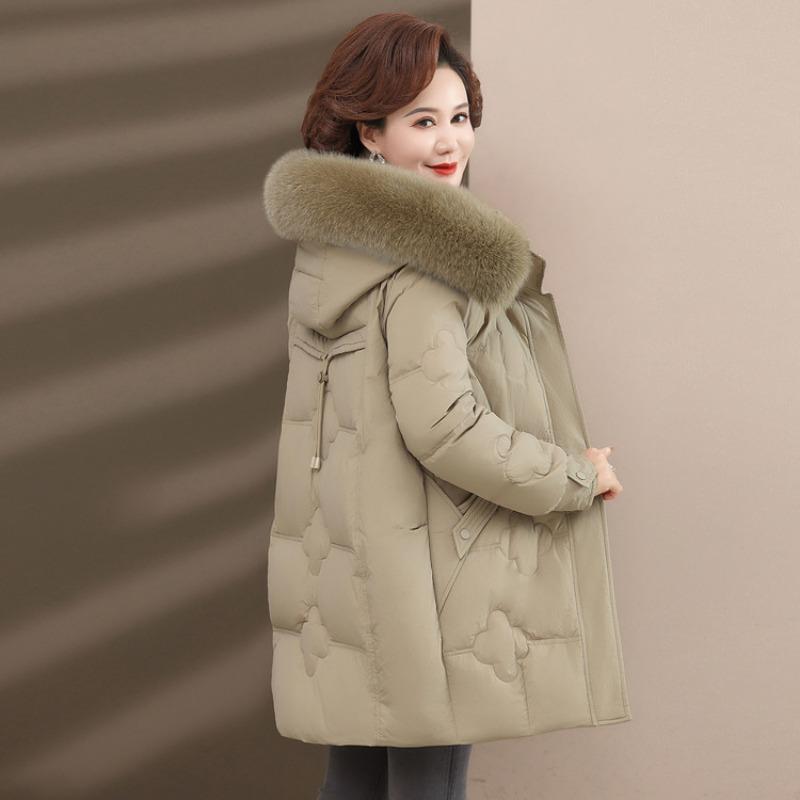 New down jacket mother women's clothing medium and old winter medium and long thickened fox fur collar white duck down jacket