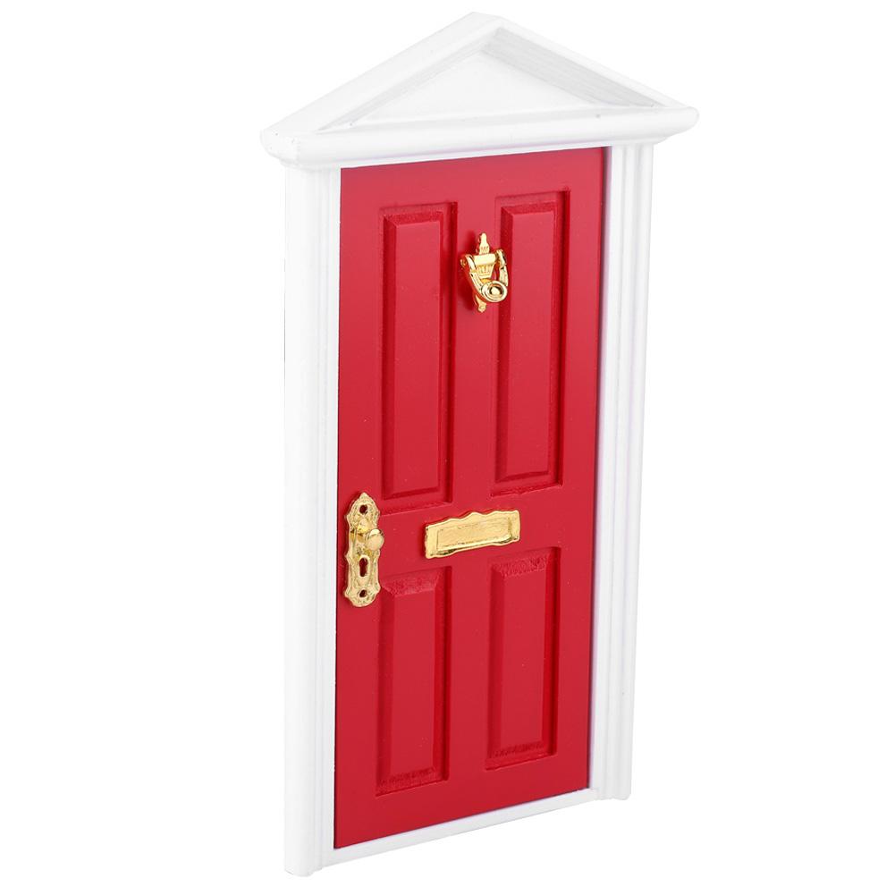 1: 12 Doll House Miniatures Wooden Door Children Funny Toy Gift Decor (Red)