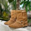 Leather Suede Niche Rivets Thick Heel Flat Bottom Pointed Western Cowboy Boots Short Boots Women's Autumn and Winter New Martin Boots