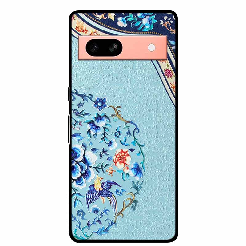 3D Flowers Case For Google Pixel 7a 5G Case Emboss Relief Floral Black Silicone Soft Back Covers For Google Pixel 7a Case Fundas