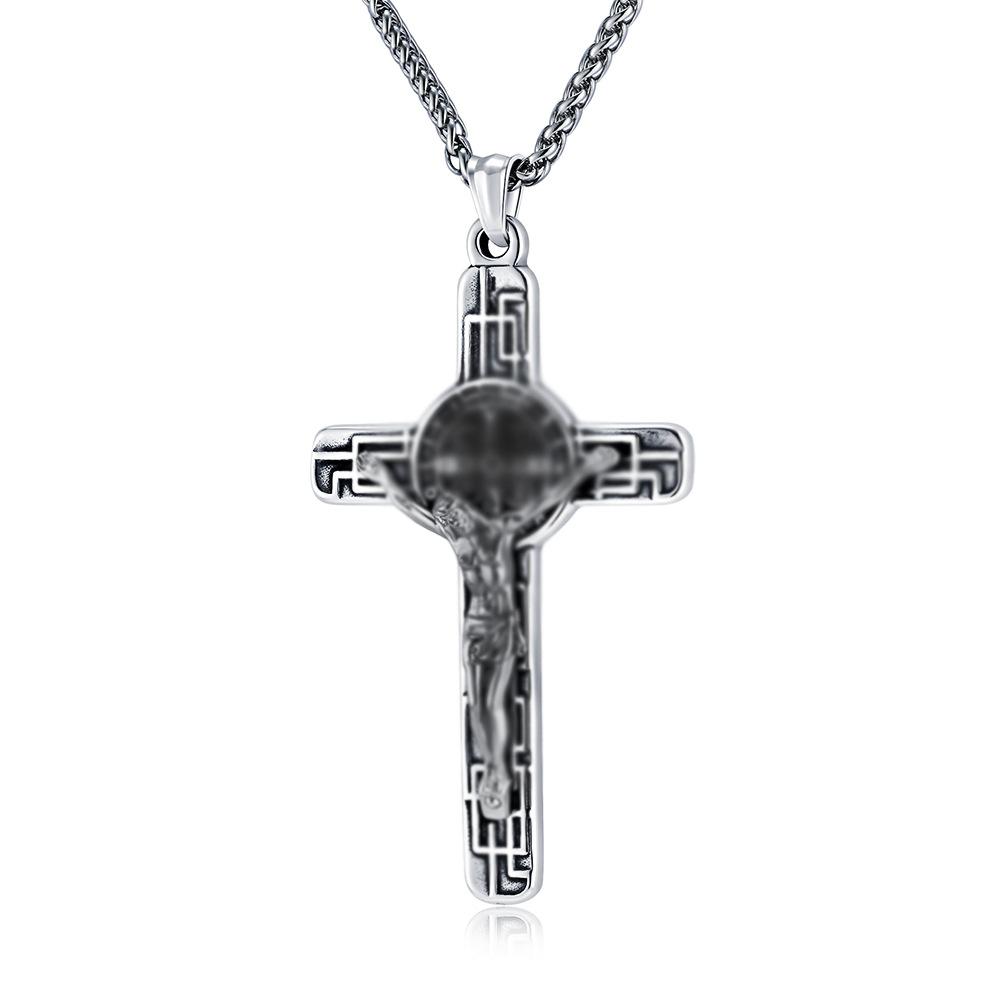 Retro European and American Exorcist Ancient Silver Big Cross Necklace Keychain Pendant Jewelry Travel Souvenir Gift 2026 60CM