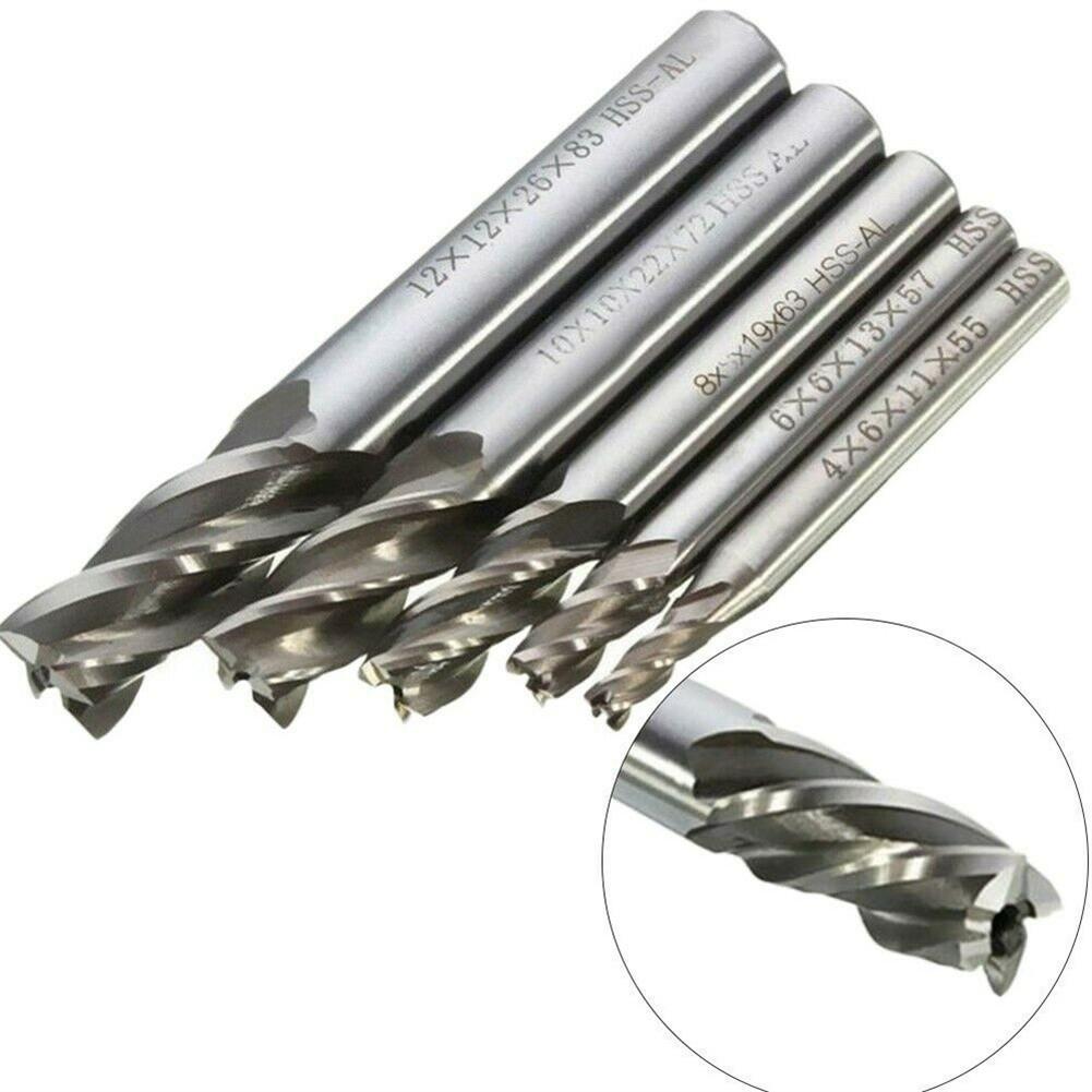 5pcs/set Carbide 4 Flutes CNC HSS End Milling Cutter Slot Drill Bit Set 4-12mm