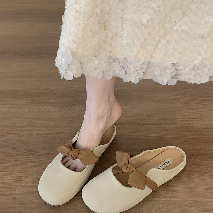 Flat-bottomed bag head half slippers women's shoes wear new spring and summer pregnant women lazy half tray gentle evening cool slippers