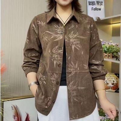 Stylish Korean Corduroy Jacket for Middle-aged Women - Loose-Fit, Spring/Autumn Top