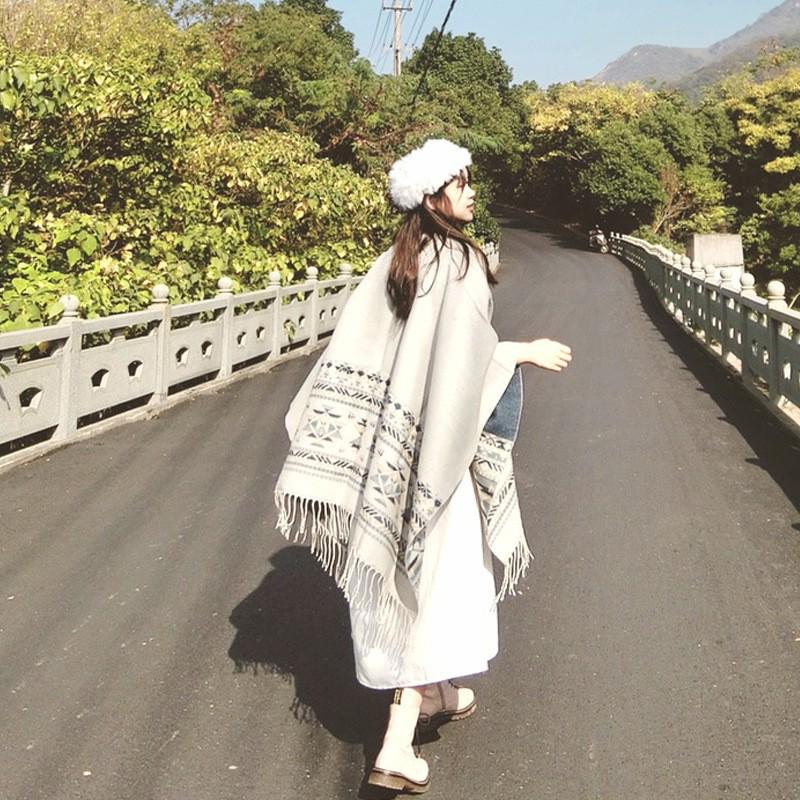 Women's Ethnic Shawl: Northwest Travel Cape, Thick Warm Scarf Cloak