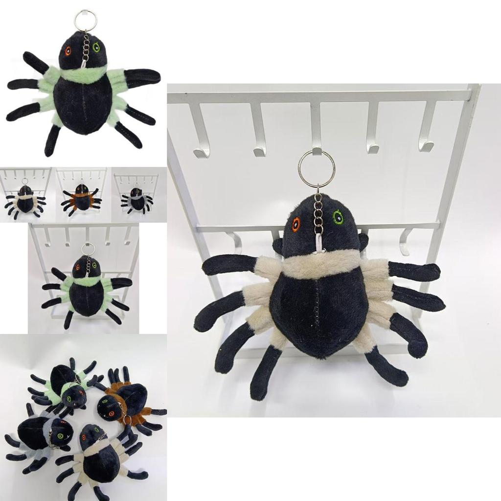 Cute Gray And Off White Plush Spider Hanging Pendant Keychain For Kids And Adults