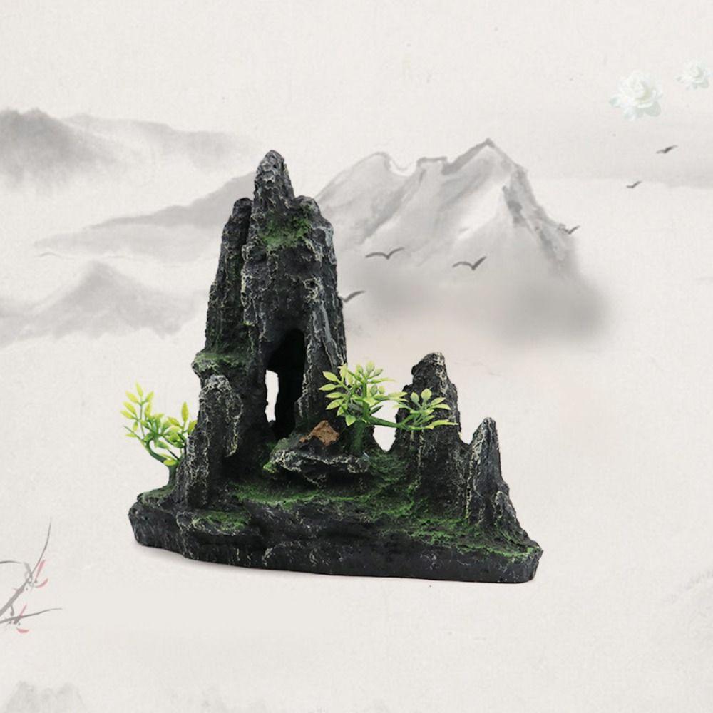 Creative Aquarium Rockery Mountain Decoration Resin Mountain Stone Statue  Gift