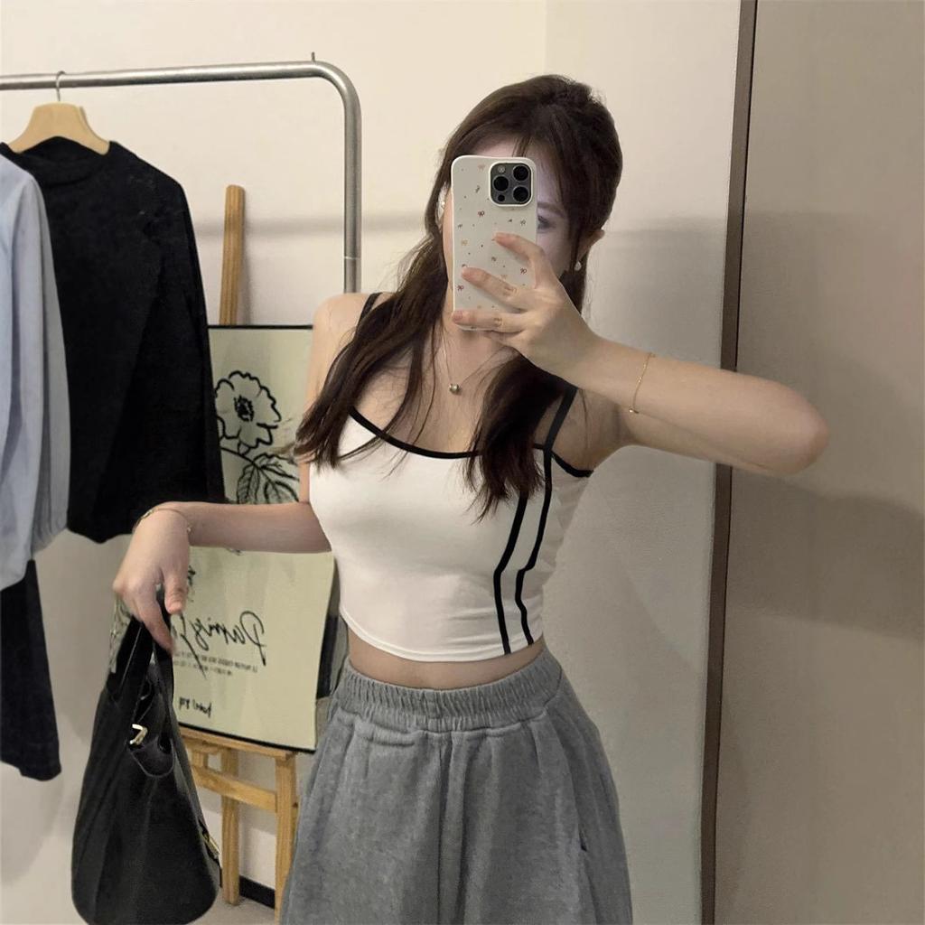 American Cotton Minority Sleeveless Top To Wear Short Crop Female Spring Halter Vest Slimming Body