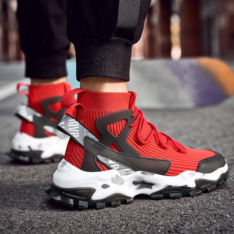 Men Fashion Sneakers High-Top Mesh Running Shoes Lace-Up Fitness Sports Shoes Trail Jogging Shoes Non-Slip Casual Socks Sneakers