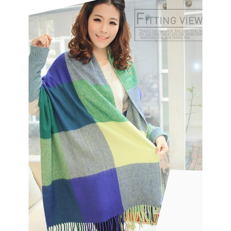 Autumn and winter dual-purpose women's imitation cashmere tassel super long thickened warm color plaid scarf shawl