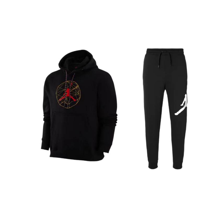 

Jordan Fitted Hooded Comfortable Drawstring Mid-Waist Casual Sports Suit Unisex suits DX6595-010+DA6804-010 M