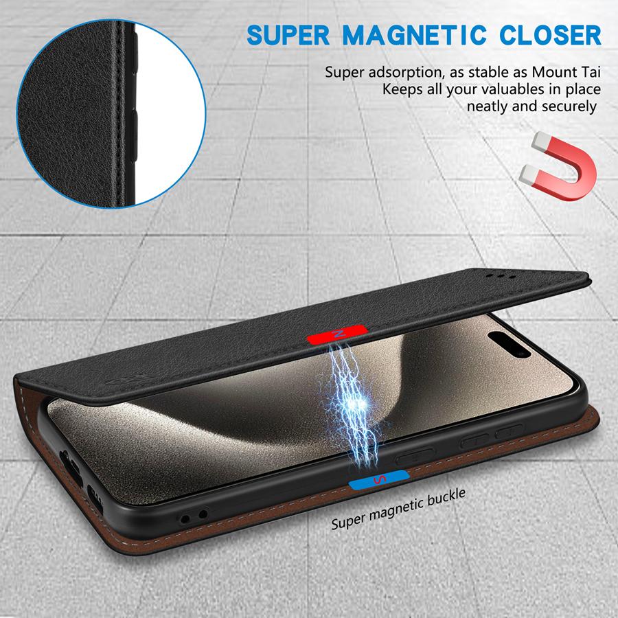 Wallet Skin Friendly Card Slot Stand Magnetic Flip Leather Case For iPhone 15 Pro Max 14 Plus 13 Mini 12 11 XR SE  8 7 Cover