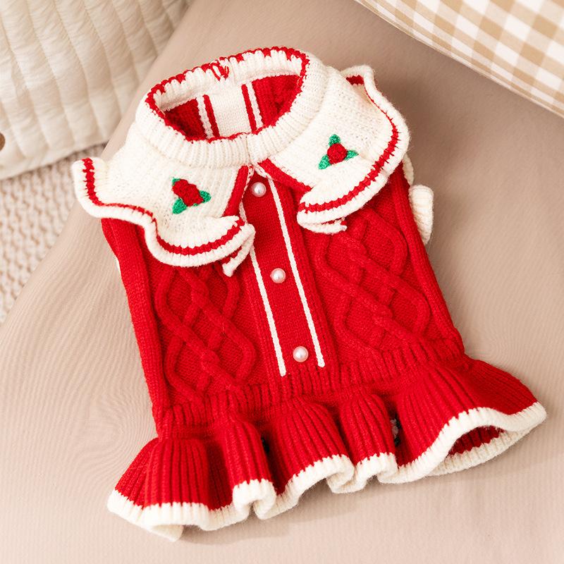 New autumn and winter cat clothes lapel flower pet sweater princess style dress German cat clothes
