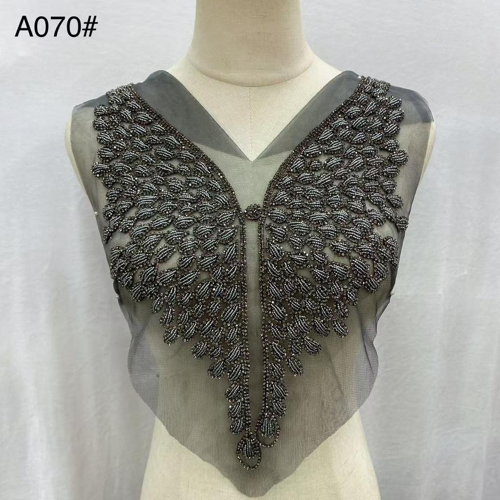 Beaded Rhinestone Crystal Fabric Bodice Applique Rose Gold Panel Pedreria Hand-Sewn Shank Style Corset Wedding Dress Evening
