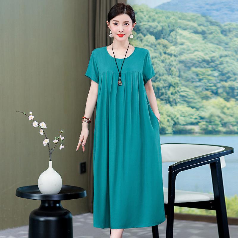 Plus Size Korean Style Summer Floral Cotton Silk Dress - Slimming Design for 240 Jin